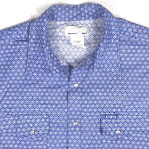 Wrangler Rancher Western Shirt Blue Geometric Print Snap Button Down Long Sleeve